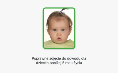 Urocze dziecko z niebieskimi oczami i kucykiem, idealne zdjęcie do paszportu dla malucha poniżej 5 roku życia.