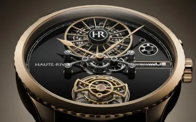 Reloj Haute-Rive con intrincado mecanismo visible y indicador de reserva de marcha.