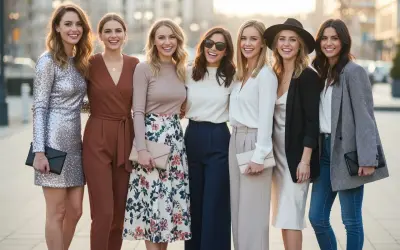 Sześć kobiet w eleganckich stylizacjach, idealnych na urodziny. Zainspiruj się, jak się ubrać na urodziny!