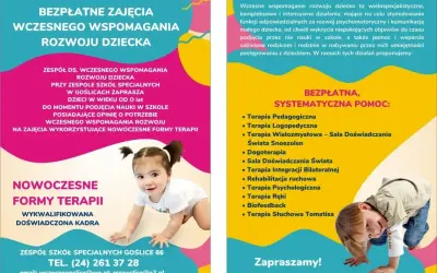 Wczesne wspomaganie rozwoju dziecka w przedszkolu. Oferta bezpłatnych zajęć dla dzieci od 0 lat, wykorzystujących nowoczesne formy terapii.