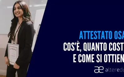Giovane donna sorride tenendo un attestato. Il testo spiega cos'è l'attestato OSA, quanto costa e come ottenerlo.