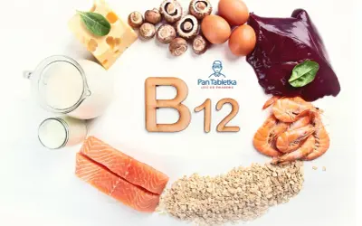 Naturalne źródła witaminy B12: wątróbka, ryby, krewetki, jajka, nabiał, ser, grzyby i płatki owsiane.