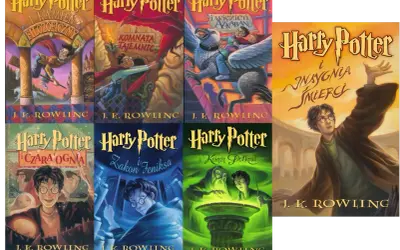 Kolekcja książek Harry Potter: Kamień Filozoficzny, Komnata Tajemnic, Więzień Azkabanu, Czara Ognia, Zakon Feniksa, Książę Półkrwi i Insygnia Śmierci.