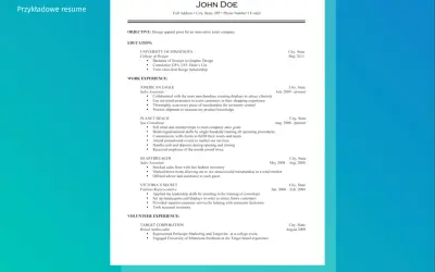 Przykładowe CV po angielsku z danymi kandydata i jego doświadczeniem zawodowym.