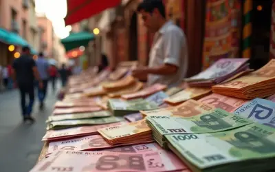 Stoisko z banknotami na targu. Czy to maroko euro czy dolary? Sprzedawca liczy pieniądze.