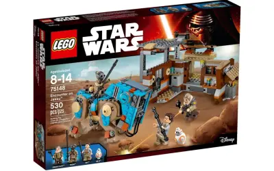 Zestaw lego 75148 "Spotkanie na Jakku" z postaciami Rey, BB-8 i innymi.