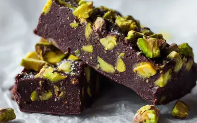 Chokladfudge med pistagenötter, perfekta för roliga saker att baka hemma.