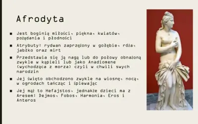 Afrodyta, bogini miłości, przedstawiona jako marmurowa rzeźba.