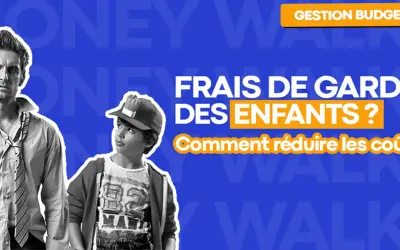 Un homme fatigué et un enfant regardent la caméra. Le texte indique "Frais de garde des enfants ? Comment réduire les coûts ?", pertinent pour le tarif babysitter pour un mariage.