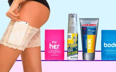 Protector de muslos de encaje con bolsillo para móvil y productos para prevenir rozaduras en los muslos.