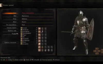 Tworzenie postaci w Dark Souls: Rycerz, męska postać z podstawowymi statystykami. Poradnik dla początkujących.