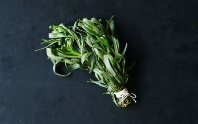 En knippe färska örter med långa, smala blad, som en krydda som smakar lakrits.