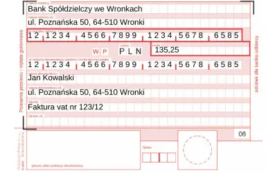 Potwierdzenie wpłaty gotówki na kwotę 135,25 PLN dla Jana Kowalskiego, tytułem Faktura vat nr 123/12.