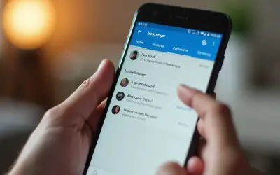 Palec dotyka ekranu telefonu z aplikacją Messenger, pokazując listę rozmów. Dowiedz się, jak przywrócić usunięte wiadomości na Messengerze.