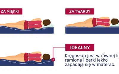 Ilustracja pokazuje, jak producenci materacy prezentują idealne podparcie kręgosłupa.