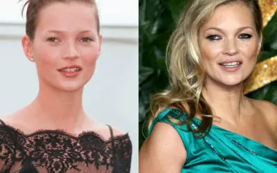 Kate Moss w dwóch odsłonach: młoda modelka i dojrzała ikona stylu. Prawdziwy wiek modelek, których nie znajdziesz w oficjalnych bio.