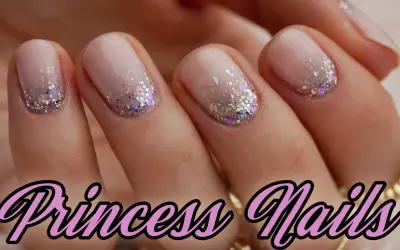 Delikatne paznokcie princess z brokatowym ombre, jakby stworzone dla królewskiego balu.