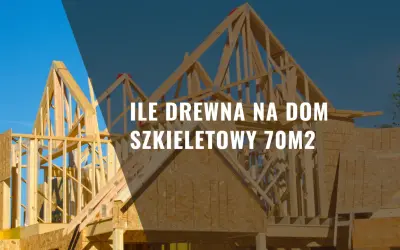 Konstrukcja szkieletowa domu z drewna pod niebieskim niebem.