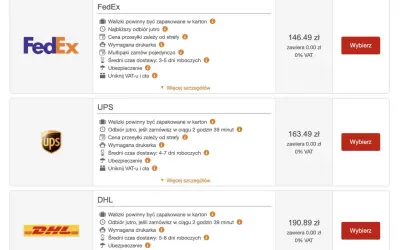 Porównanie cen przesyłek FedEx, UPS i DHL. Wybierz najlepszą opcję dla swoich potrzeb, jak w przypadku brytyjskich linii lotniczych.