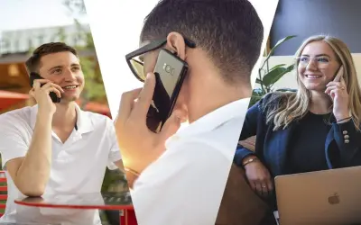 Tres personas en una llamada, cada una en su propio espacio, conectadas por la tecnología.