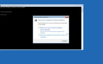 Diagnostic mémoire Windows propose de redémarrer pour vérifier un problème RAM PC.