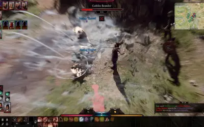 Combate en Baldur's Gate 3. Los requisitos del juego son altos, pero la acción vale la pena. ¡Un brawler goblin recibe daño!