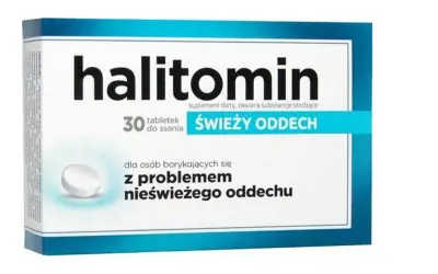 Halitomin - lek na nieświeży oddech. Opakowanie 30 tabletek do ssania dla osób z problemem nieświeżego oddechu. Zapewnia świeży oddech.