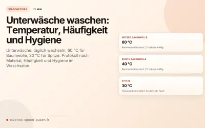 Tipps zum Unterhosen waschen: weiße Baumwolle bei 60°C, bunte bei 40°C, Spitze bei 30°C. Hygiene im Waschsalon.