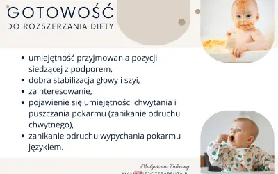 Kiedy rozszerzać dietę dziecka karmionego piersią? Obraz pokazuje niemowlęta gotowe na nowe smaki: siedzące, stabilne, zainteresowane jedzeniem.