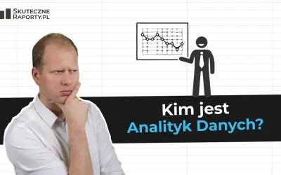 Zamyślony mężczyzna obok wykresu i postaci z krawatem. Kim jest analityk danych?