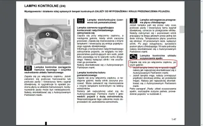 Kontrolki Dacia Dokker: lampka kontrolna układu oczyszczania spalin zapala się po włączeniu zapłonu.