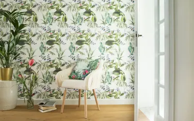 Tapeta na jednej ścianie w salonie: Metamorfoza krok po kroku