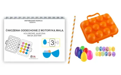 Zestaw do ćwiczeń oddechowych ze słomką i kolorowymi jajeczkami. Pomoc terapeutyczna dla dzieci.