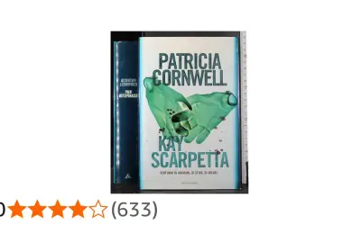 Copertina del patricia cornwell ultimo libro "Kay Scarpetta", con guanti verdi macchiati di sangue.