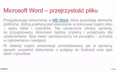 Tworzenie przejrzystych dokumentów w MS Word. Dobrą praktyką jest spis tabel i rysunków, co ułatwia nawigację.