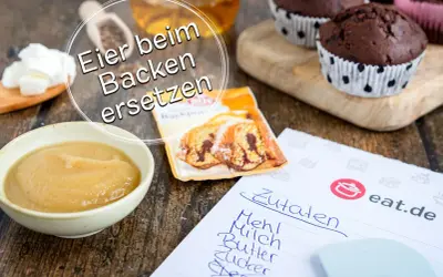 Apfelmus, Backpulver & Zutatenliste für backen ohne ei. Schokoladenmuffins sind bereit!