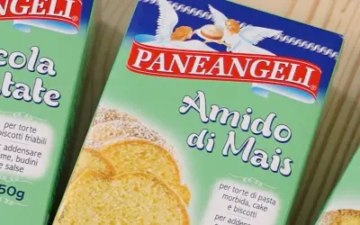 Scatola di Amido di Mais Paneangeli, ideale per addensare creme, budini, salse e per torte morbide.