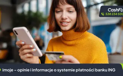 Młoda kobieta z kartą płatniczą i telefonem. Dowiedz się, co to imoje, system płatności banku ING.