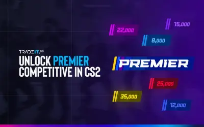 Czy CS GO jest za darmo? Grafika pokazuje, że odblokowanie Premier Competitive w CS2 wymaga punktów, np. 22,000 lub 35,000.