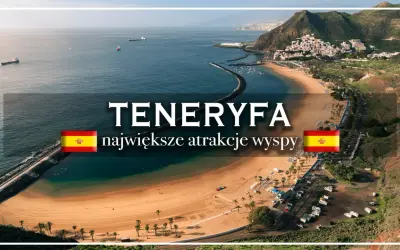 Widok na plażę i miasteczko na Teneryfie, największej z Wysp Kanaryjskich. Gdzie leży Teneryfa? Na Atlantyku, na zachód od Afryki.