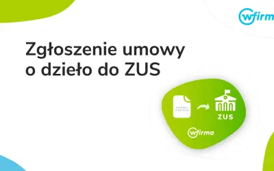 Zgłoszenie umowy o dzieło do ZUS. Ikona dokumentu "Umowa o dzieło" przekierowuje do budynku ZUS.