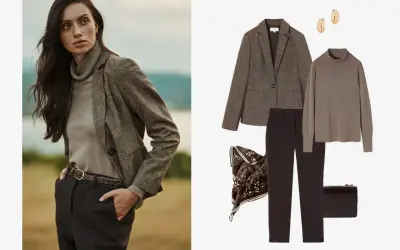 Elegancka stylizacja: jak nosić golf damski z marynarką, spodniami i akcesoriami.