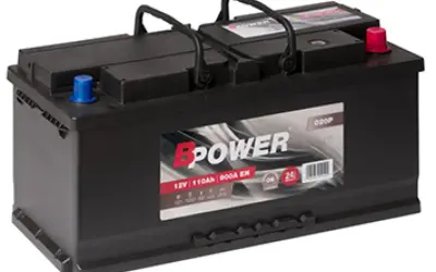 Czarny akumulator BPOWER 12V 110Ah. Różne rodzaje akumulatorów to podstawa działania wielu urządzeń.