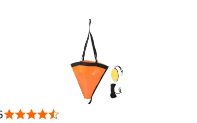 Ancre flottante orange pour bateau, avec bouée jaune et corde. Essentiel pour la sécurité nautique.