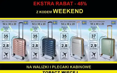 Walizki kabinowe idealne dla Ryanair, Wizz Air, LOT. Wymiary Ryanair 54x38x20 cm, 35 litrów, 2,8 kg.