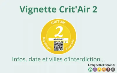 Vignette Crit'Air 2 pour un véhicule diesel. Elle indique la classification environnementale du véhicule.