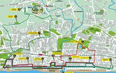 Percorso del trenino di Riccione: da Aquafan a P.le del Porto, passando per il Vecchio Riccione e il Parco Comunale.