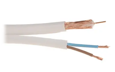 Kabel koncentryczny i dwa przewody zasilające, idealne do instalacji, gdy zastanawiasz się, jaki kabel do kamery zewnętrznej wybrać.