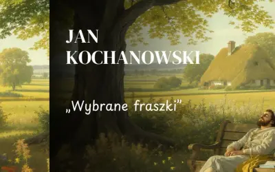 Obraz przedstawia malowniczy krajobraz z chatą krytą strzechą, drzewem i mężczyzną odpoczywającym na ławce.