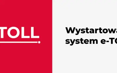 Logo e-TOLL i napis "Wystartował system e-TOLL". Ułatwia podróżowanie po autostradzie A2.
